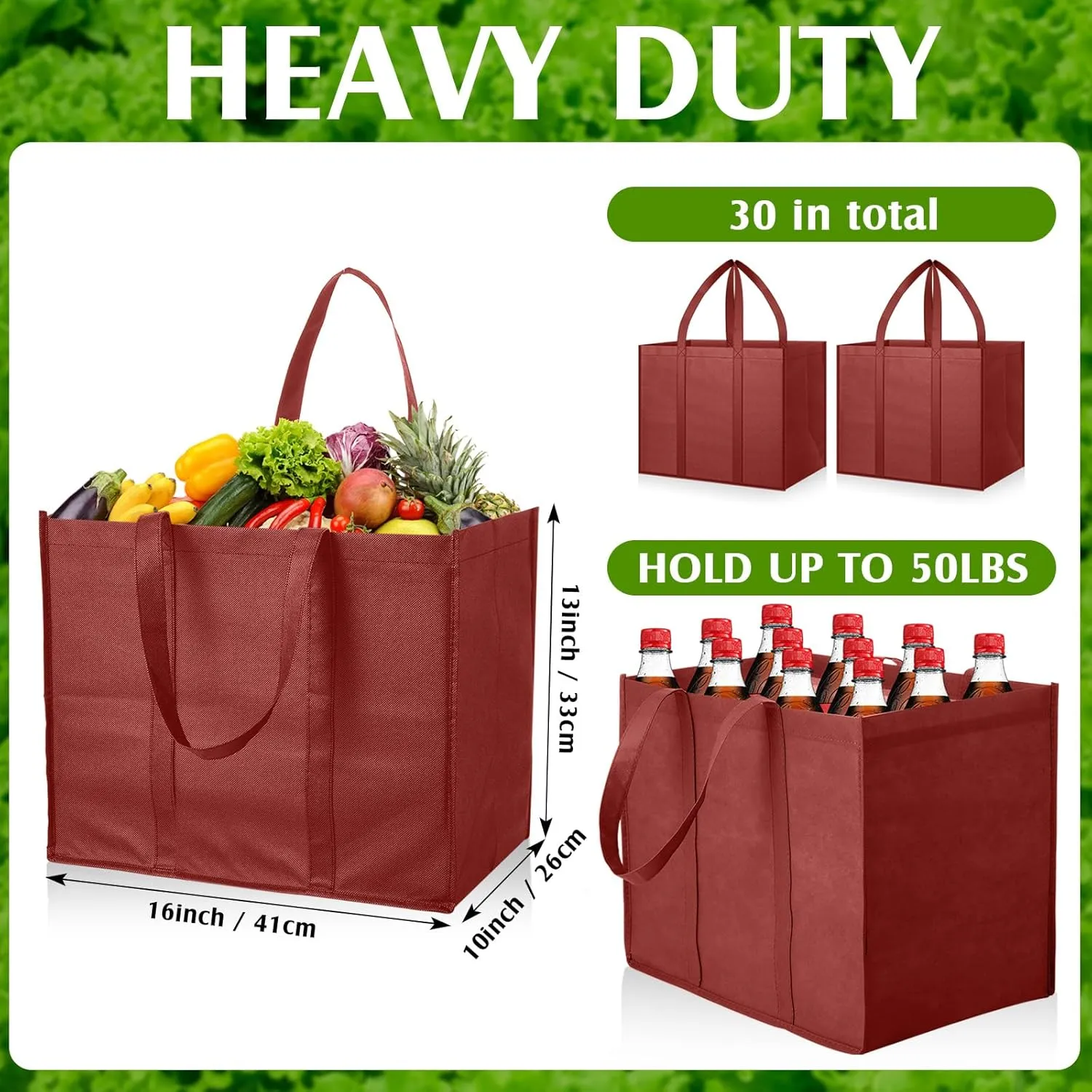 Hillban 30 Pack Reusable Grocery Bags Bulk Large Shopping Bags Washable Foldable Heavy Duty Totes Storage Bags with handles