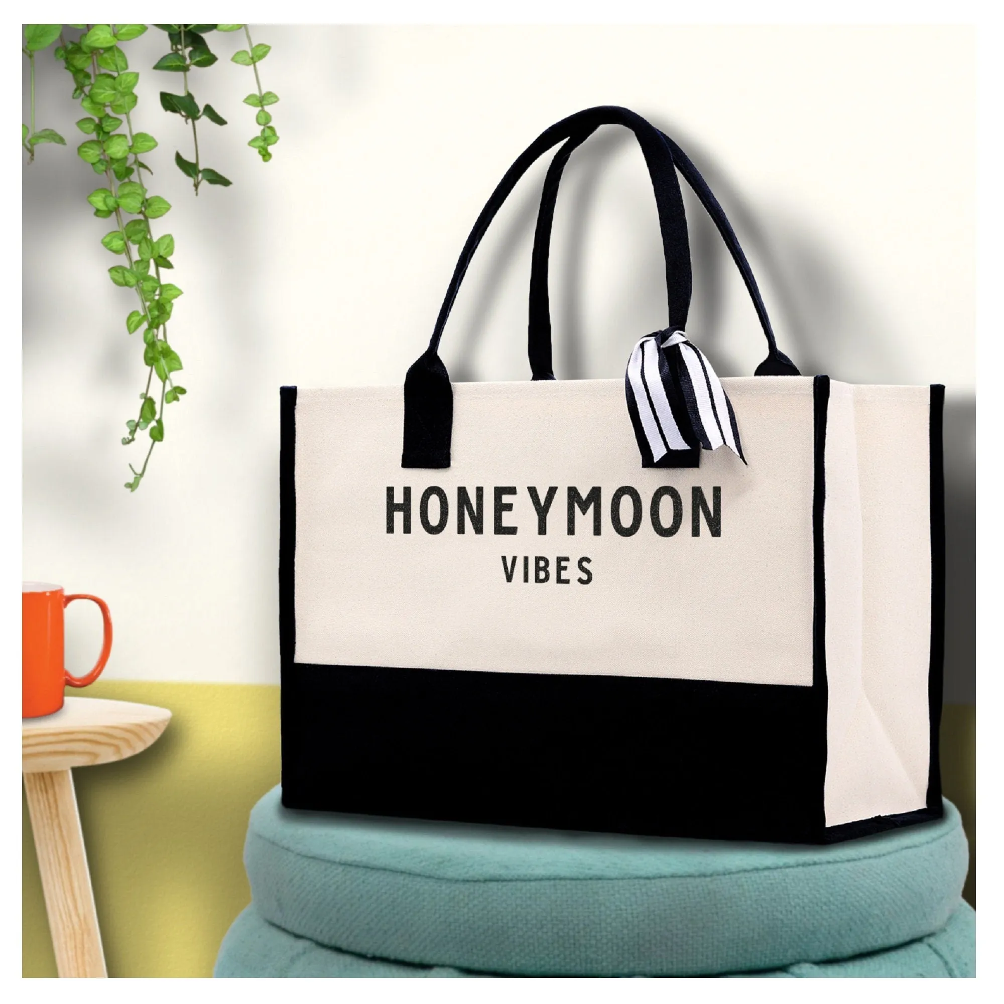 Honeymoon Vibes Beach Tote Bag - Large Chic Tote Bag - Gift for Her - Weekender Bag - Honeymooners Honeymoon Gifts Bridal Gift Newlyweds