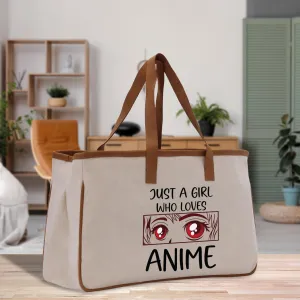 Just A Girl Who Loves Anime Cotton Canvas Tote Bag Animal Lover Gift for Her Gift for Anime Fun Anime Totes Cute Anime Tote Bag (AGT1004)