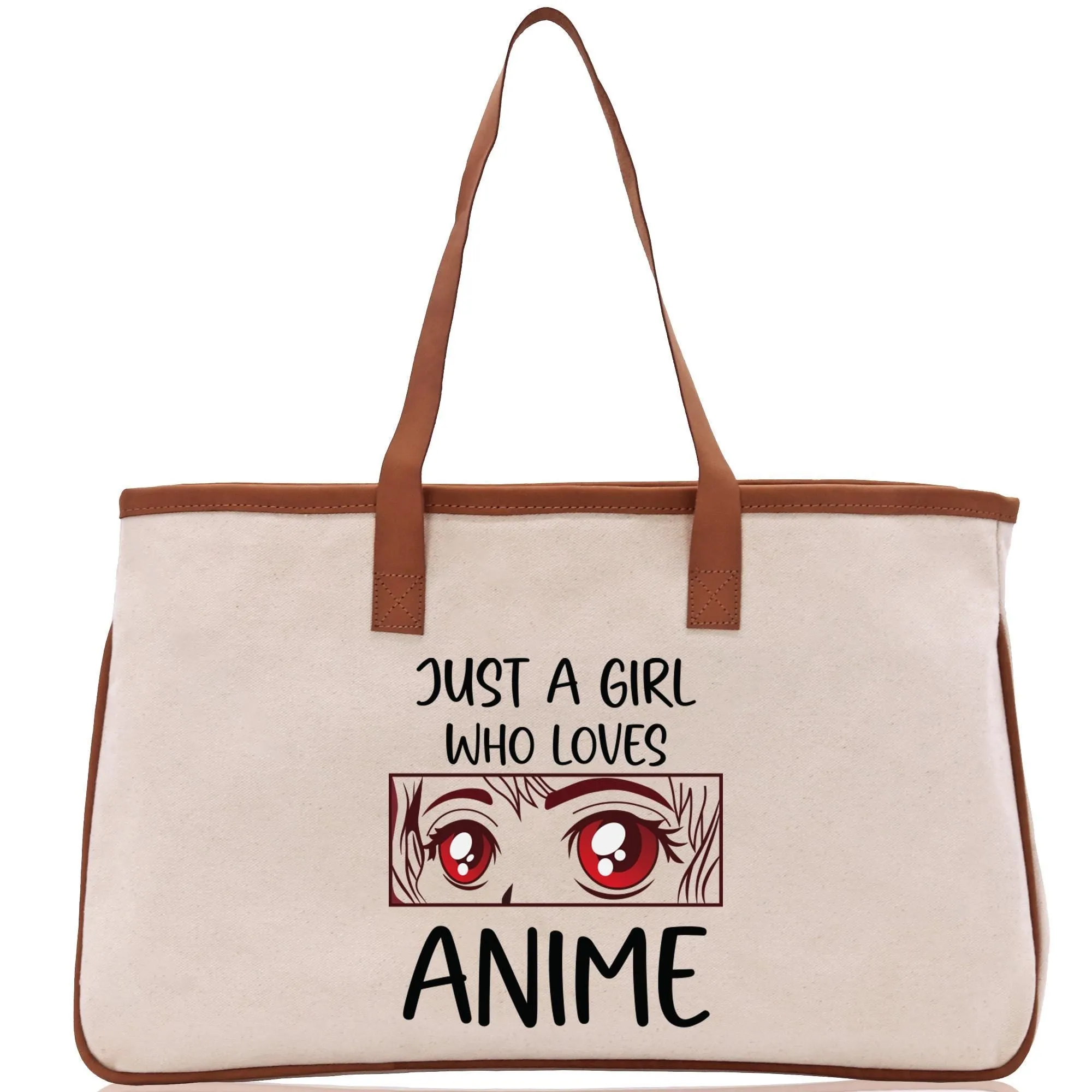 Just A Girl Who Loves Anime Cotton Canvas Tote Bag Animal Lover Gift for Her Gift for Anime Fun Anime Totes Cute Anime Tote Bag (AGT1004)