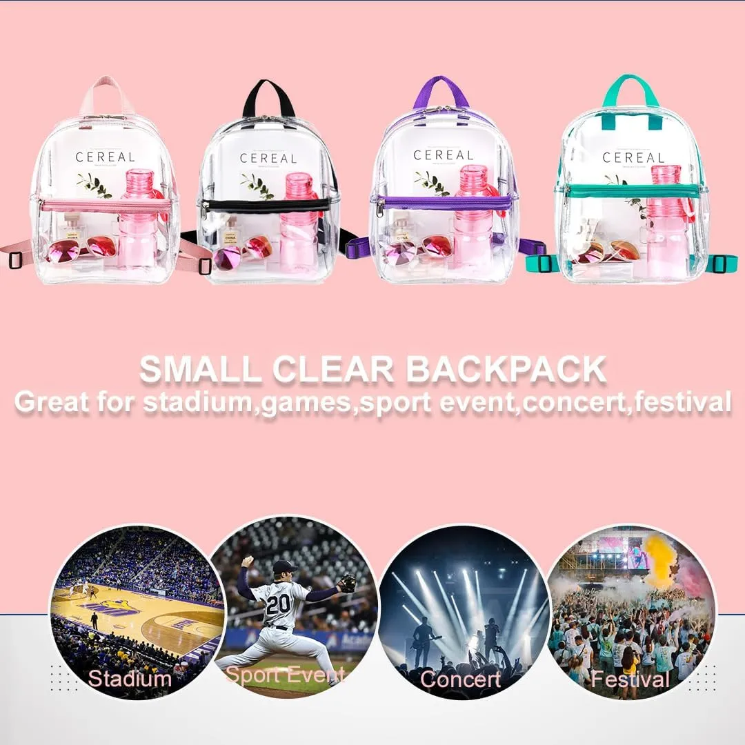 Keepcross Small Clear Stadium Backpack Mini - Cute Clear Bag Stadium Approved 12x6x12 Great for Festival Sport Events Concerts,Women Girls,Pink Straps