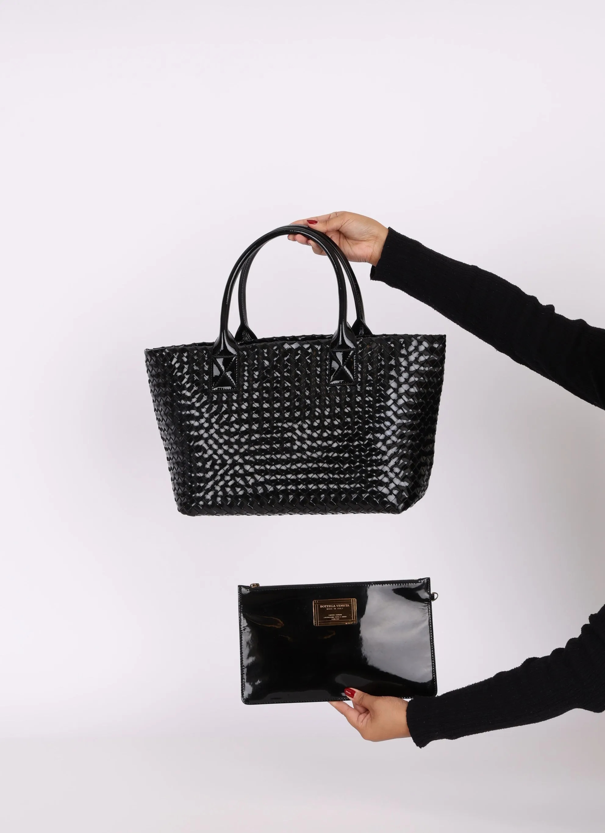 Limited Edition Bottega Veneta Patent Small Cabat Tote w/ Pouch