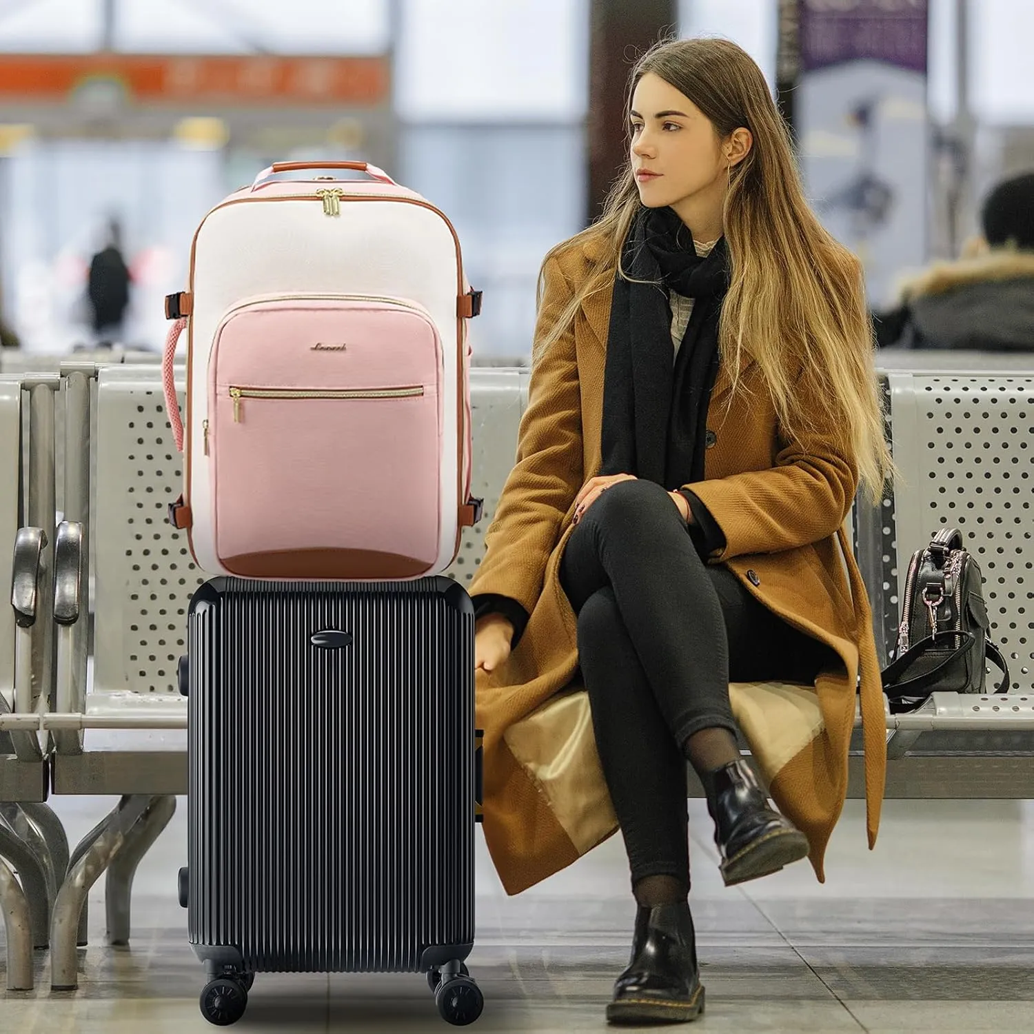 LOVEVOOK 40L Large Travel Backpack for Women Men, 17 Inch Carry on Backpack for Traveling on Airplane, Personal Item Travel Bag Airline Approved, Business Causal Weekender Backpacks