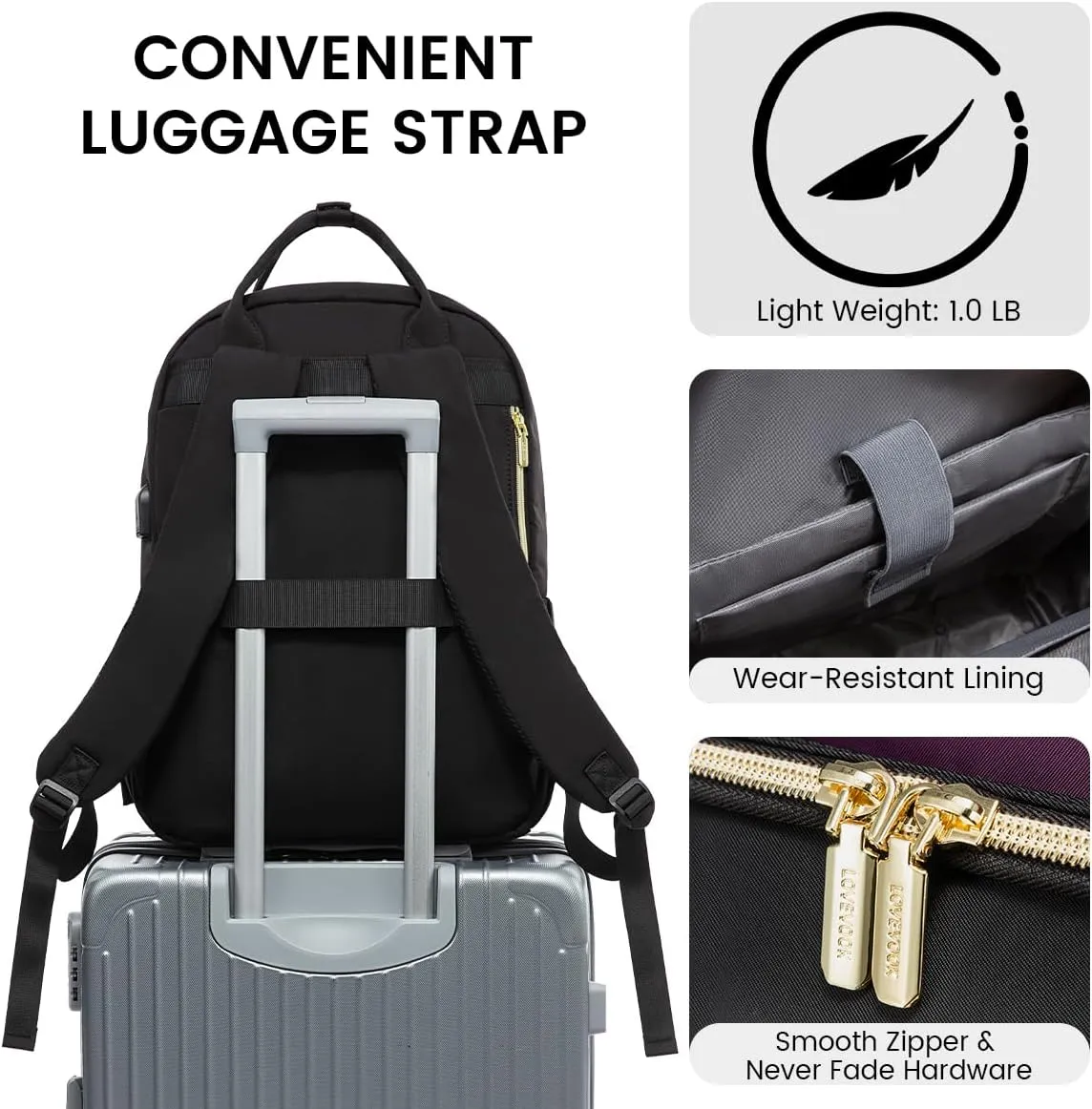 LOVEVOOK Laptop Backpack for Women, Water Resistant Travel Work Backpacks Purse Stylish Business Teacher Nurse Computer Bag with USB Charging Port, Fits 15.6" Laptop