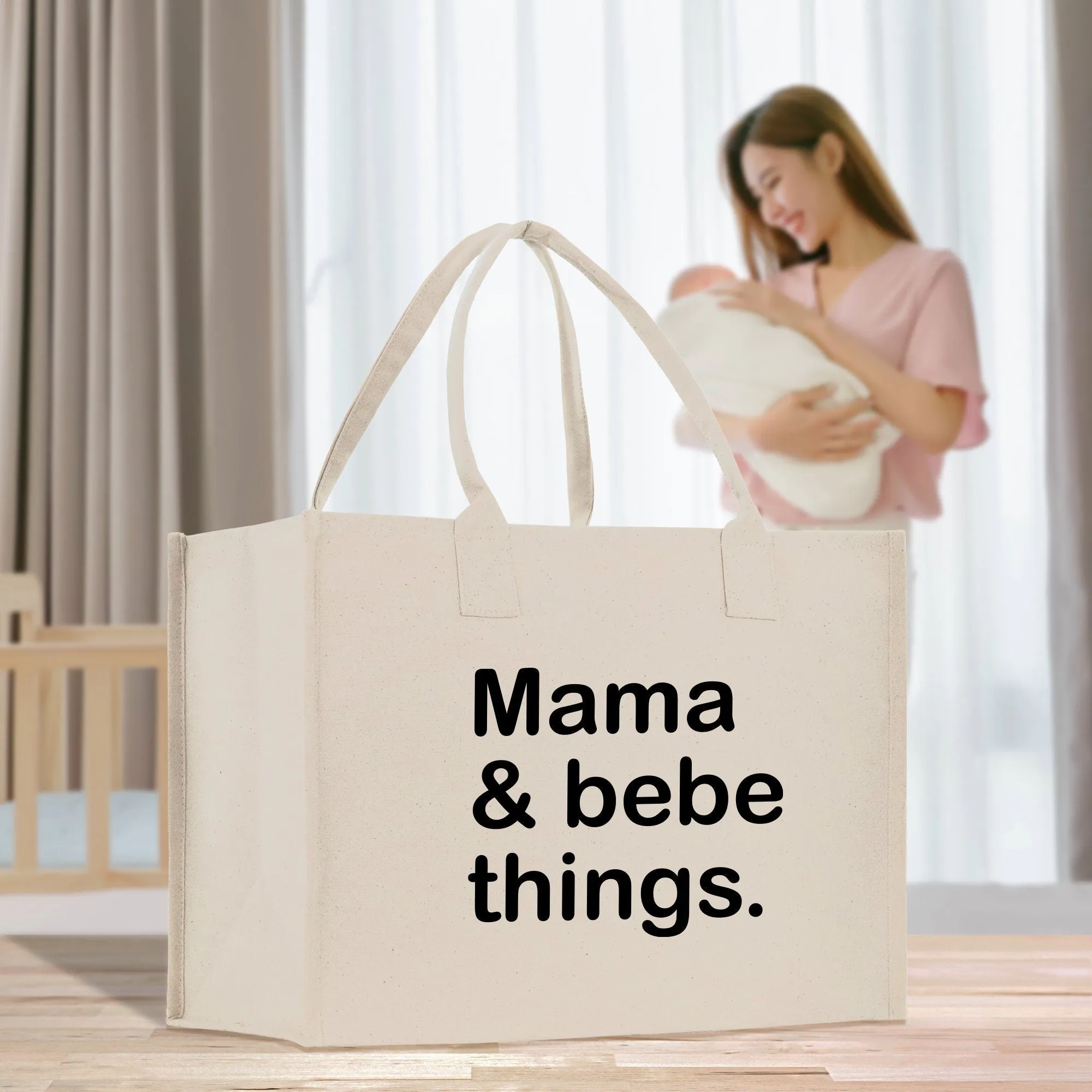 Mama & Bebe Things Cotton Canvas Tote Bag New Mom Gift Tote Bag Baby Care Tote Baby Shower Gift New Mom Est Bag
