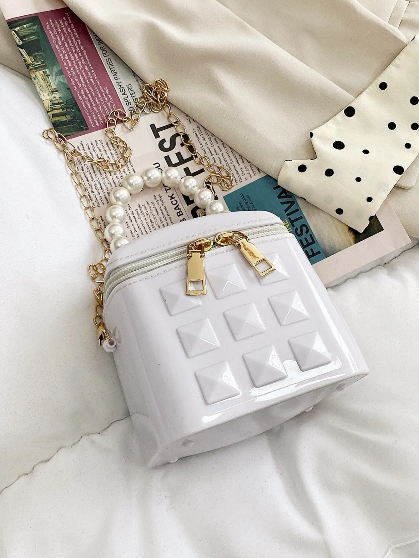 Mini Faux Pearl Decor Chain Satchel Bag