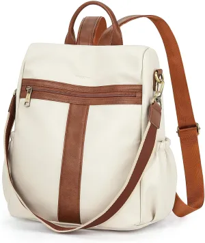 Missnine Backpack Purse for Women, PU Leather Anti-theft Backpack, Ladies Convertible Satchel Bags, Shoulder Bag for Travel, Work, Trip, Brown Beige