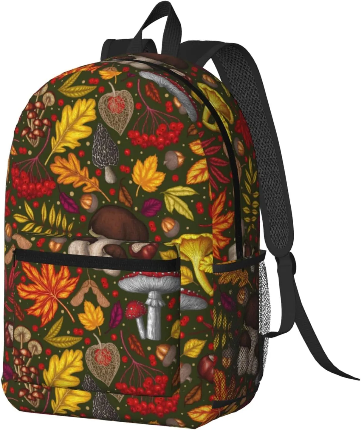 Mushrooms Autumn Maple Leaf Chestnut Mountain Ash Chanterelles 17 Inch Backpacks Multipurpose Laptop Backpack Double Shoulder Bag for Men Women Gifts