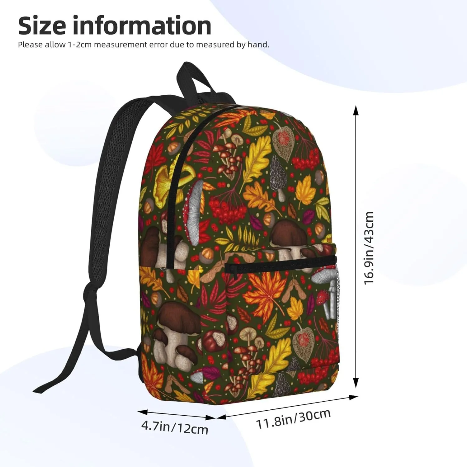 Mushrooms Autumn Maple Leaf Chestnut Mountain Ash Chanterelles 17 Inch Backpacks Multipurpose Laptop Backpack Double Shoulder Bag for Men Women Gifts