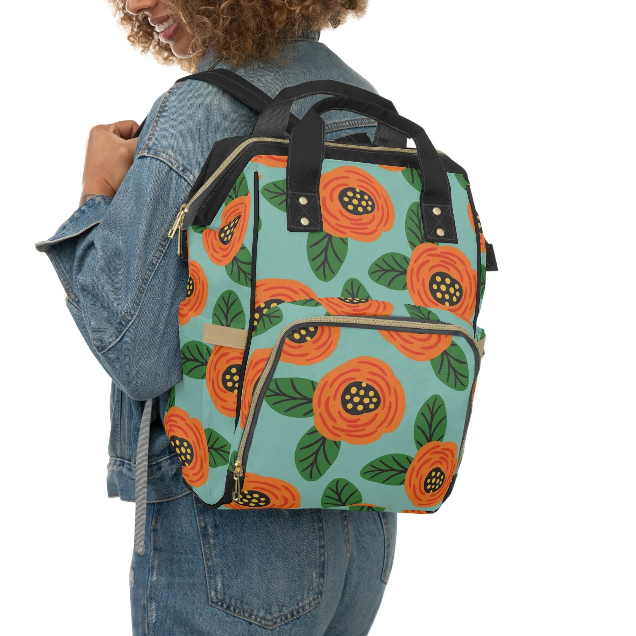 Orange Floral Backpack