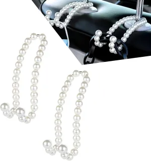 Pack of 2 Car Seat Hooks for Headrest, Cute Pearl Hook, Multifunctional Backpack Purse Storage, 4.72" Hook Universal for Car (White)
