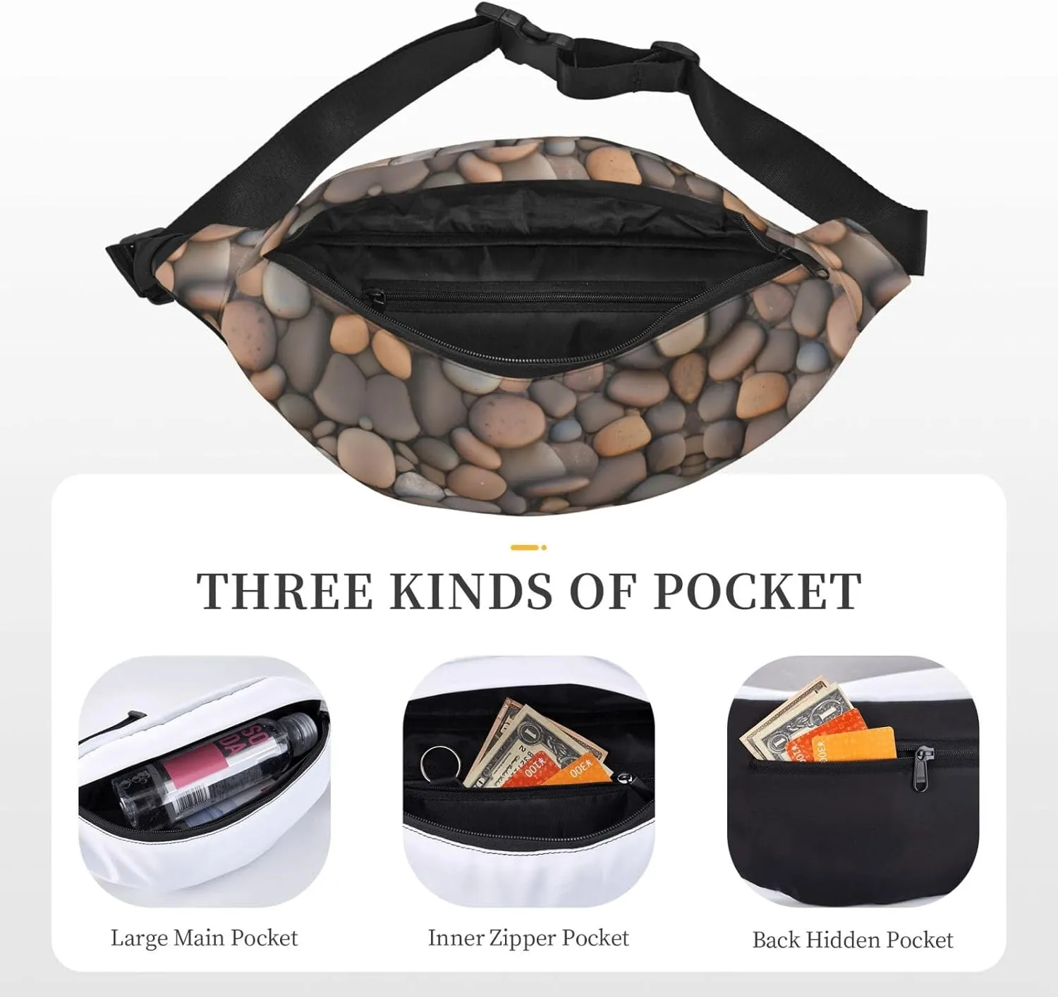 Pebbles in the beach Fashion Crossbody Appearance High capacity outdoor with Adjustable Comfortable Work Leisure Versatile, RXZER23