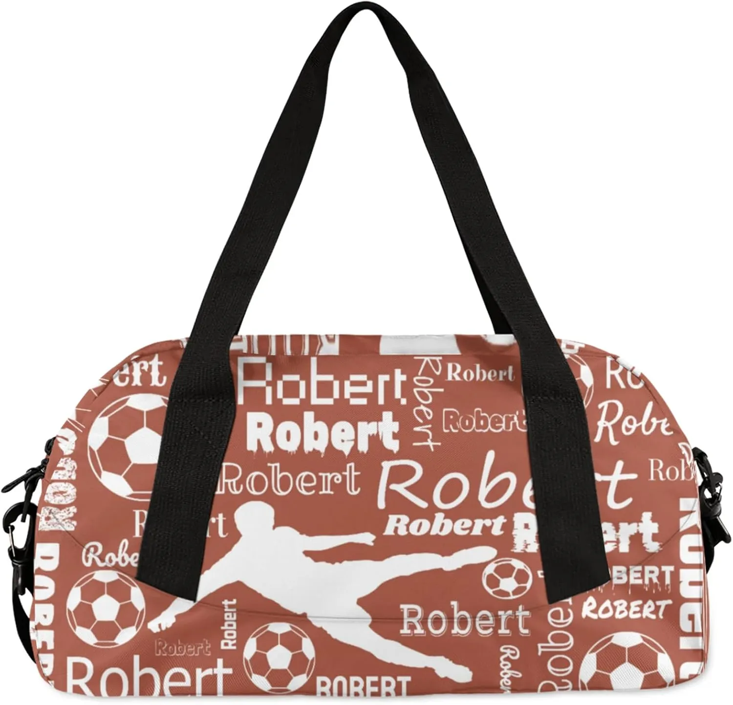 Personalized Soccer Sport Duffel Bag Custom Sports Bag Travel Overnight Shoulder Bags Customized Gifts for Women Men, Brown