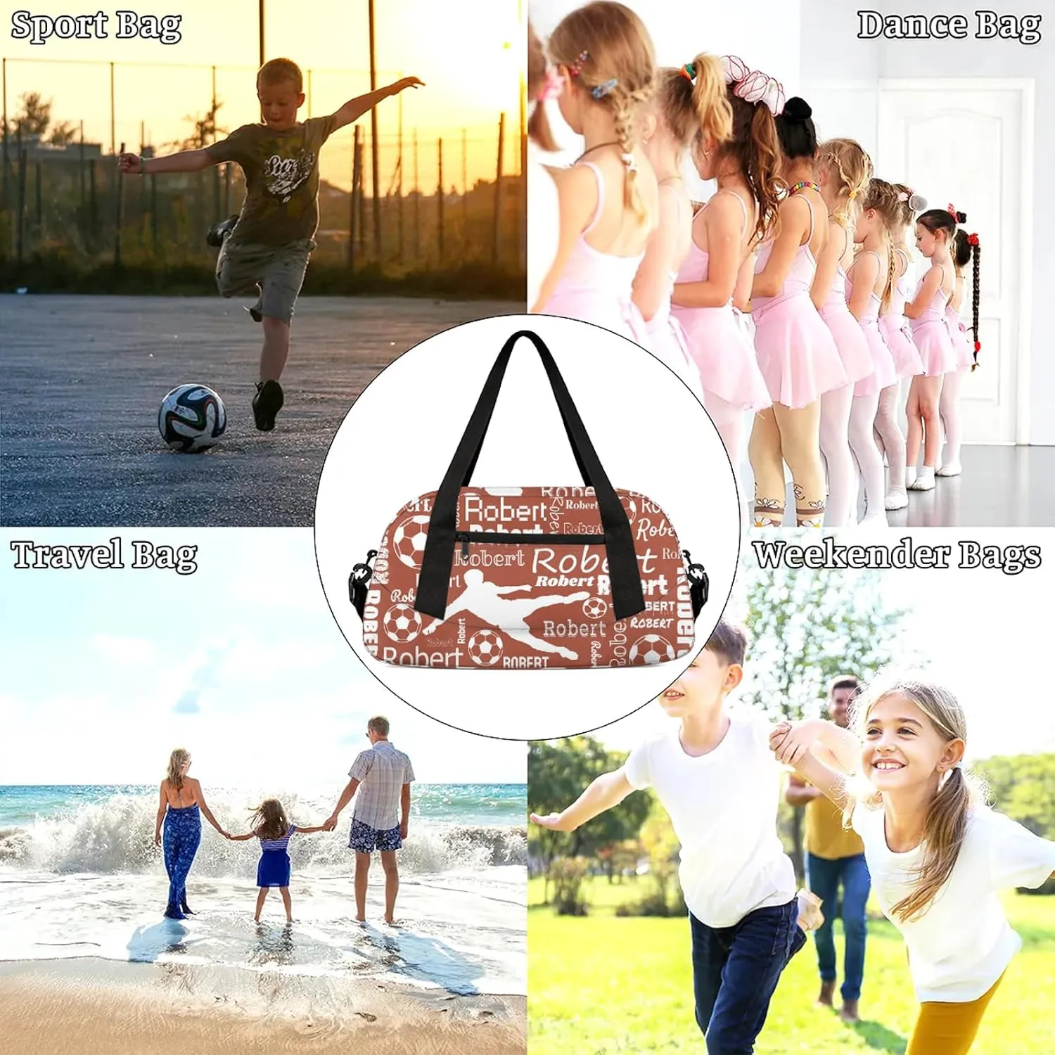 Personalized Soccer Sport Duffel Bag Custom Sports Bag Travel Overnight Shoulder Bags Customized Gifts for Women Men, Brown