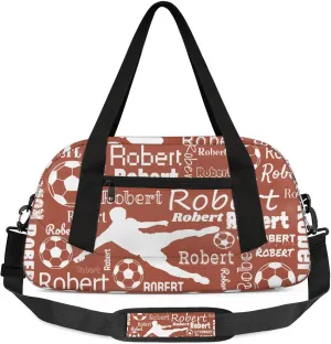 Personalized Soccer Sport Duffel Bag Custom Sports Bag Travel Overnight Shoulder Bags Customized Gifts for Women Men, Brown