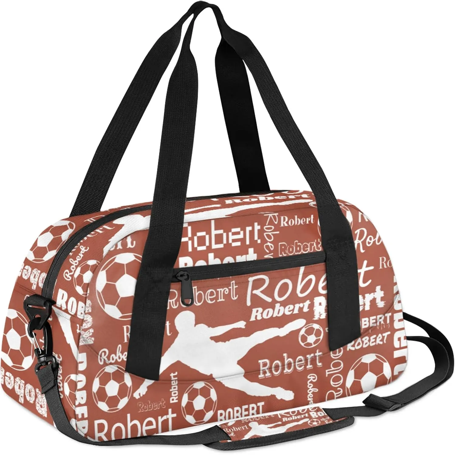 Personalized Soccer Sport Duffel Bag Custom Sports Bag Travel Overnight Shoulder Bags Customized Gifts for Women Men, Brown