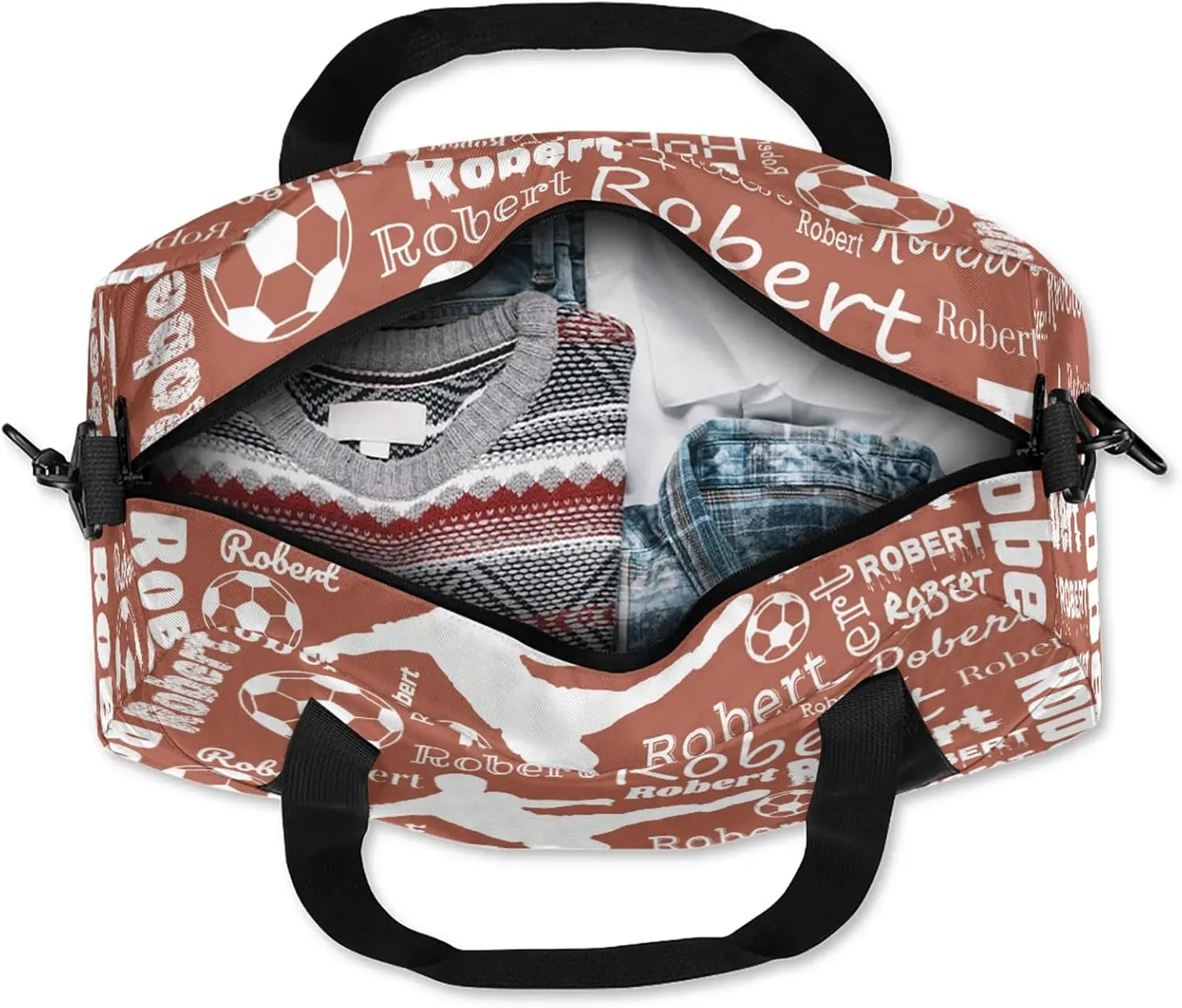 Personalized Soccer Sport Duffel Bag Custom Sports Bag Travel Overnight Shoulder Bags Customized Gifts for Women Men, Brown