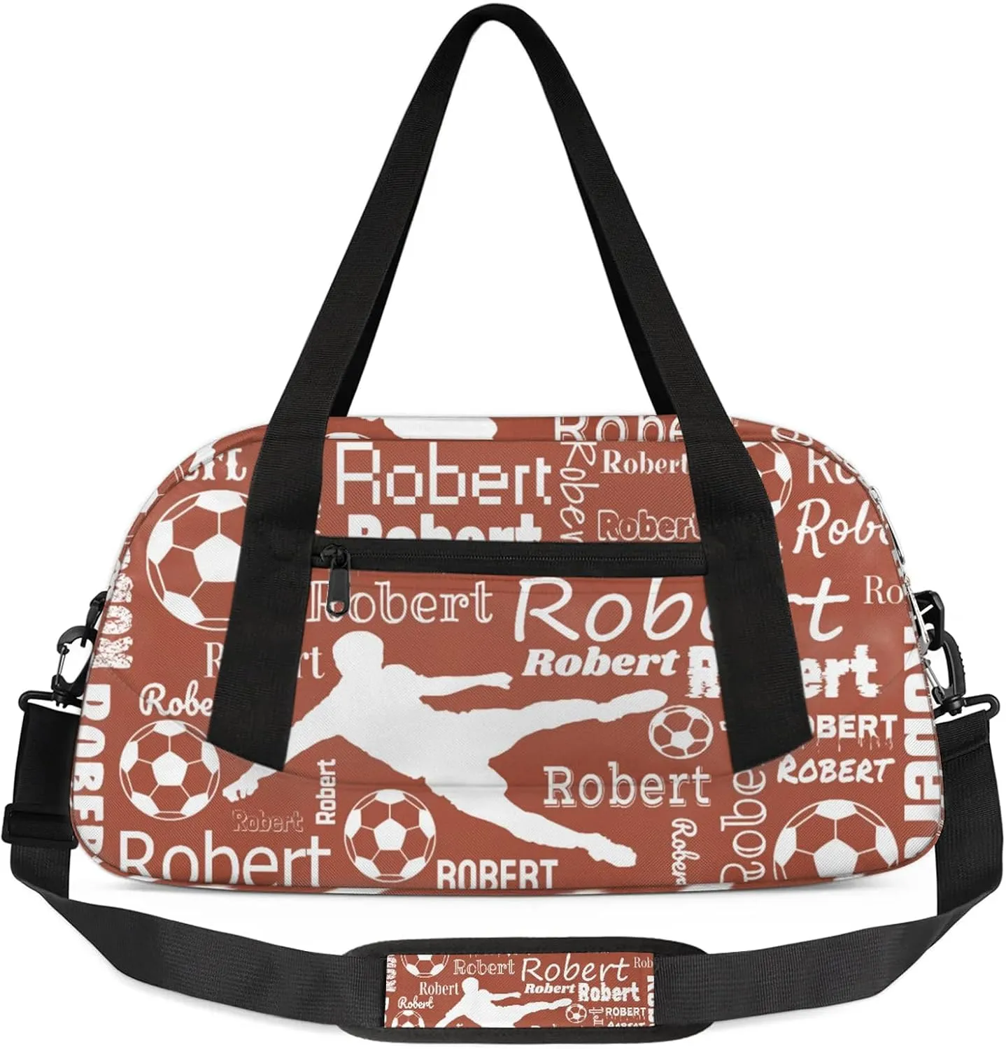 Personalized Soccer Sport Duffel Bag Custom Sports Bag Travel Overnight Shoulder Bags Customized Gifts for Women Men, Brown