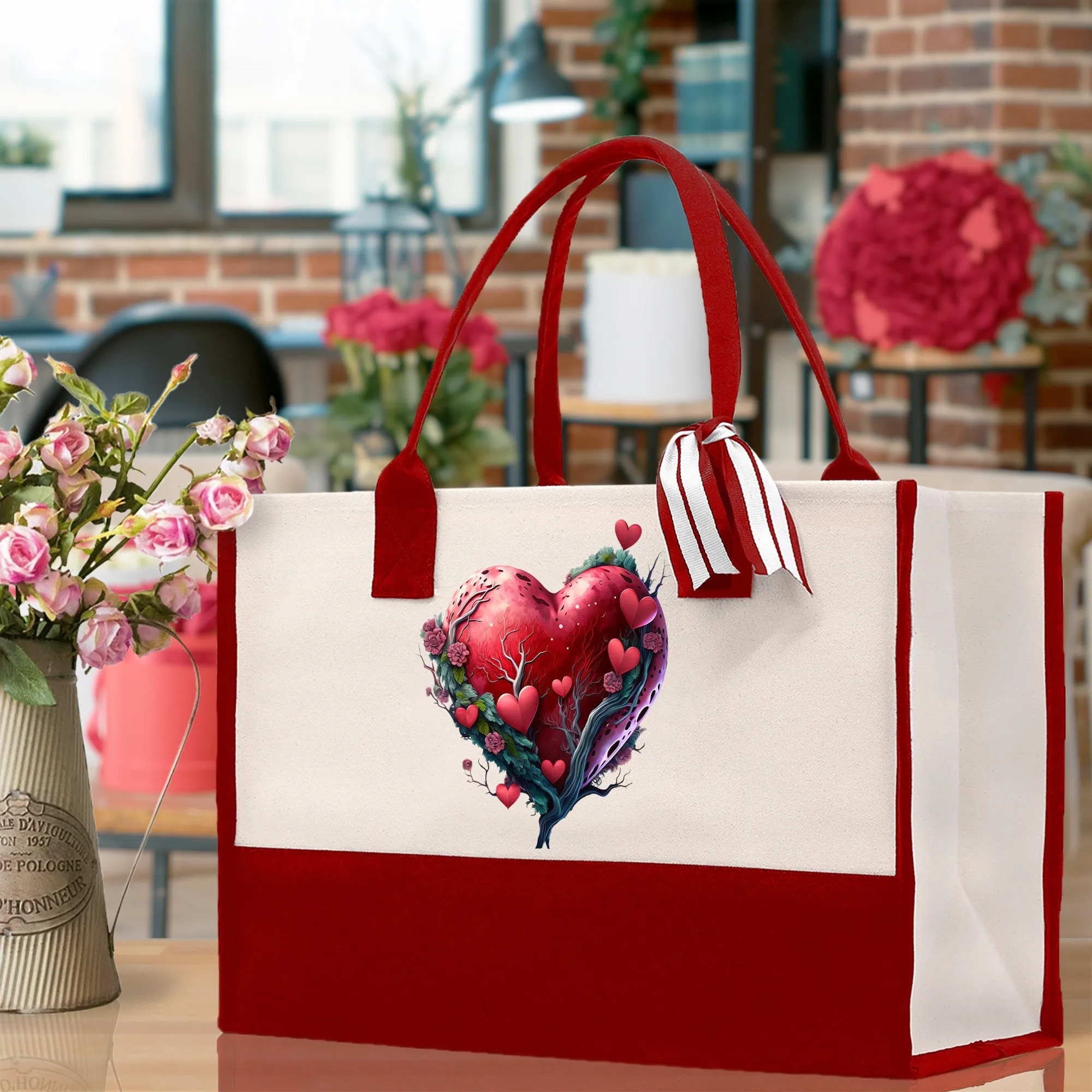Red Hearts Valentine's day gifts for her True Love Tote Bag Custom Gift Bag Valentine TMC-L-VD1010