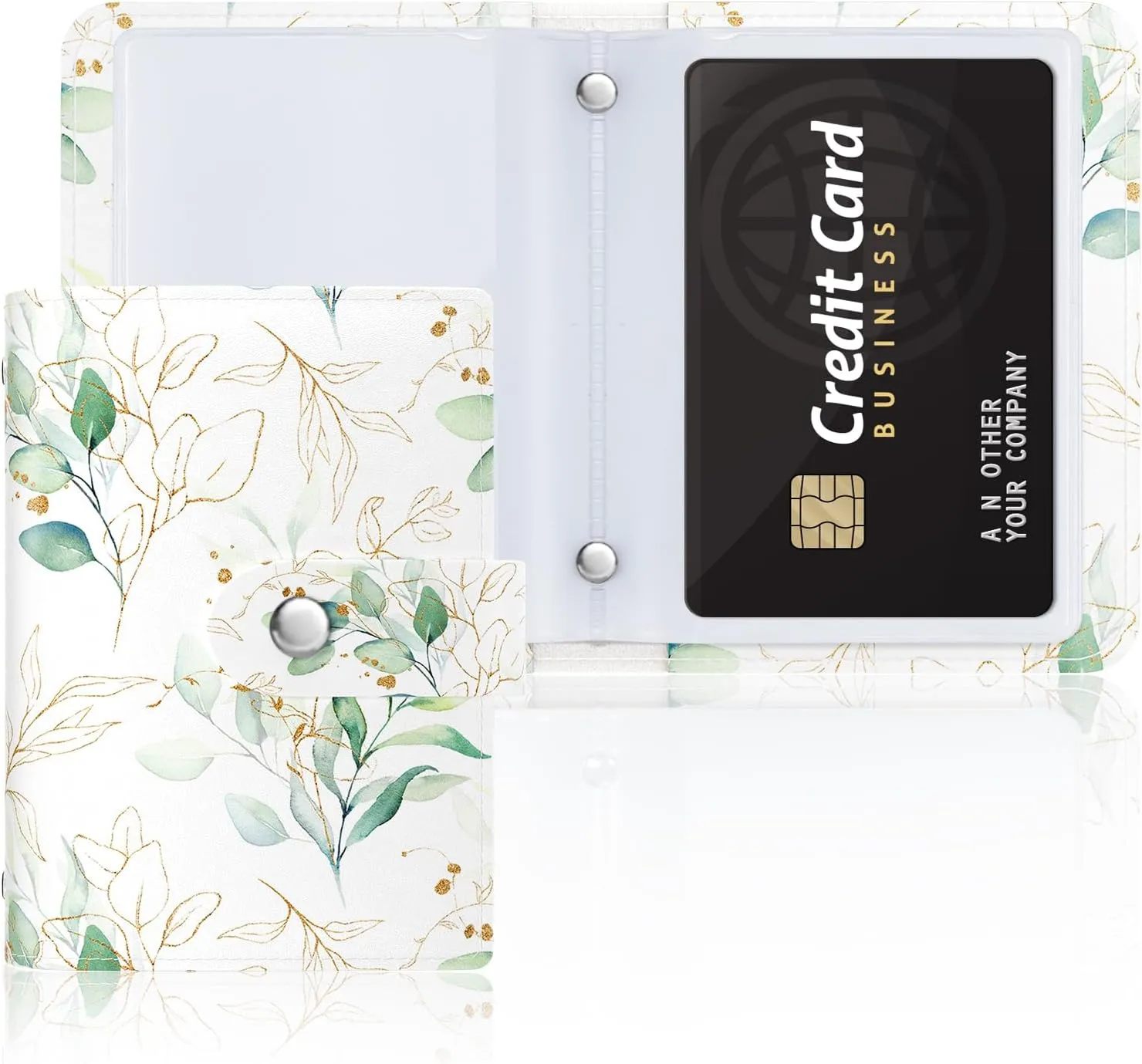 Rouidr Business Card Organizer, RFID Business Card Holder, Small Slim Leather Cards Book, Pocket Name Card Holder Wallet for Women, Eucalyptus Leaf