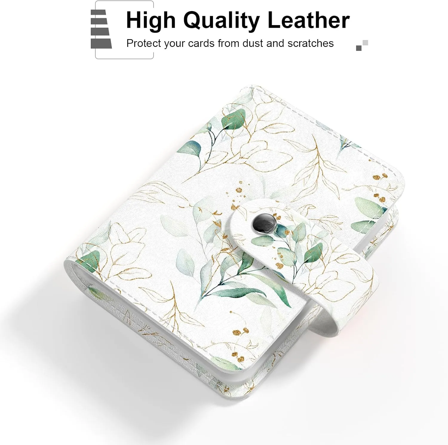 Rouidr Business Card Organizer, RFID Business Card Holder, Small Slim Leather Cards Book, Pocket Name Card Holder Wallet for Women, Eucalyptus Leaf