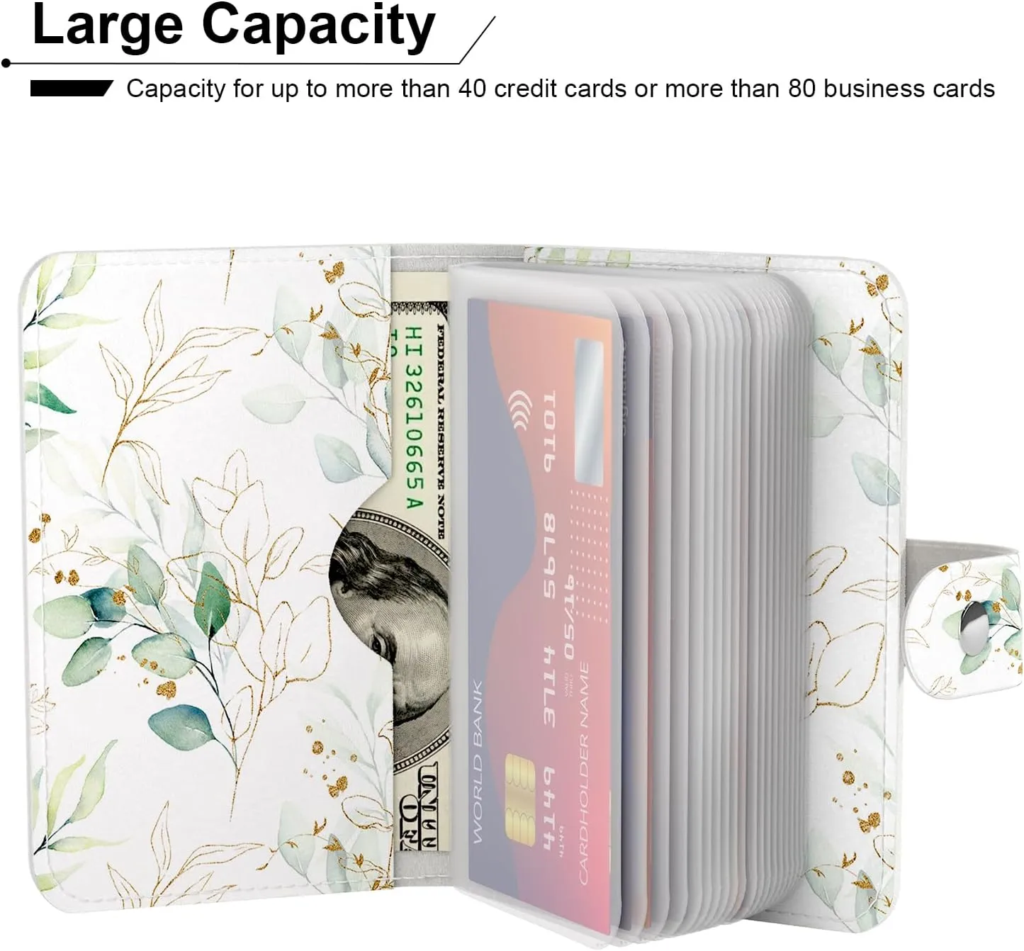 Rouidr Business Card Organizer, RFID Business Card Holder, Small Slim Leather Cards Book, Pocket Name Card Holder Wallet for Women, Eucalyptus Leaf