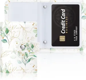 Rouidr Business Card Organizer, RFID Business Card Holder, Small Slim Leather Cards Book, Pocket Name Card Holder Wallet for Women, Eucalyptus Leaf