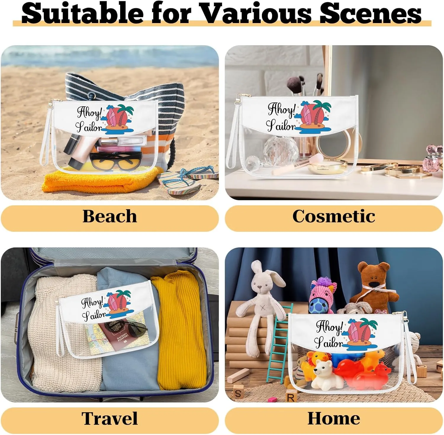 Sailor Gift for Women Girl Clear Makeup Bag Surfer Gift Beach Themed Present Cosmetic Bag Ocean Lover Toiletry Pouch Christmas Birthday Present for Daughter Sister Mom Aunt Friend Zipper Pouch