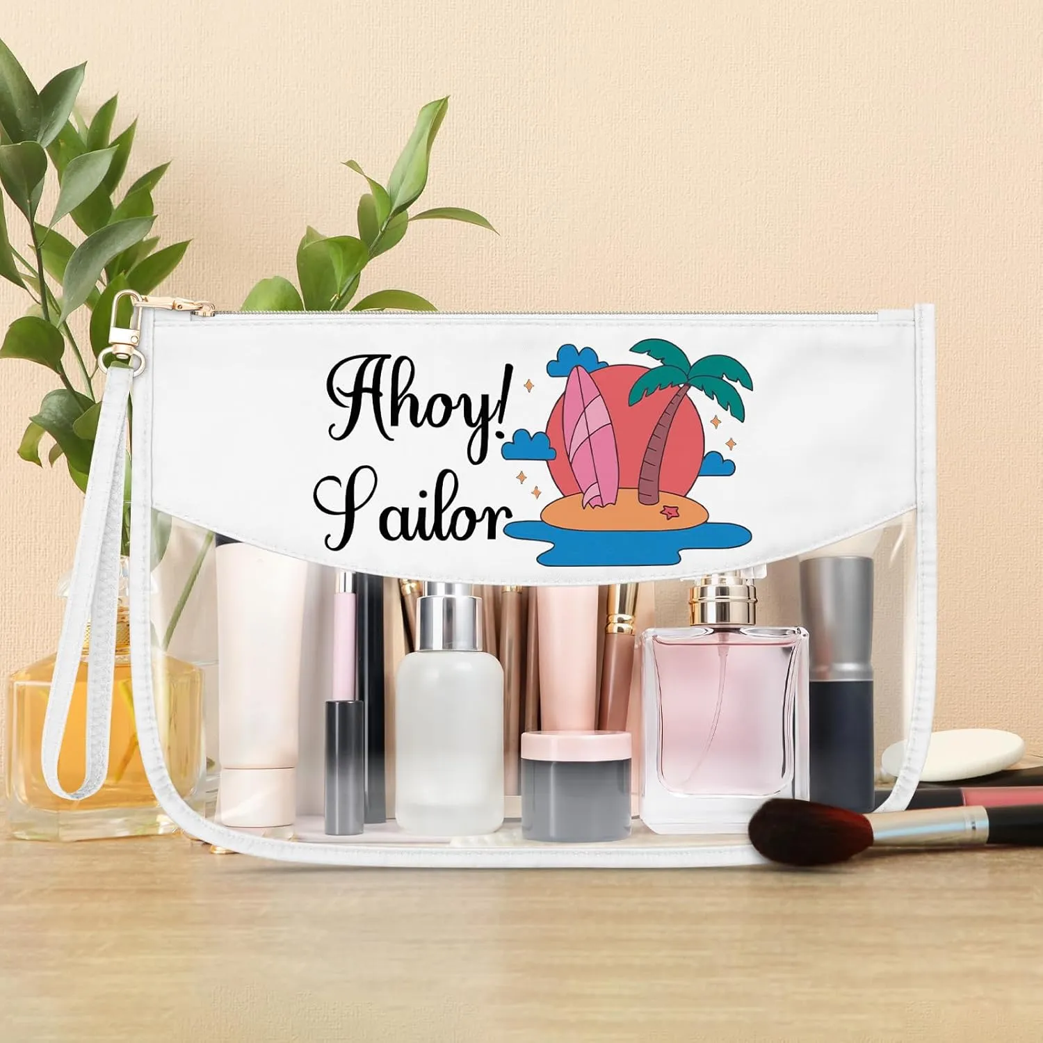 Sailor Gift for Women Girl Clear Makeup Bag Surfer Gift Beach Themed Present Cosmetic Bag Ocean Lover Toiletry Pouch Christmas Birthday Present for Daughter Sister Mom Aunt Friend Zipper Pouch