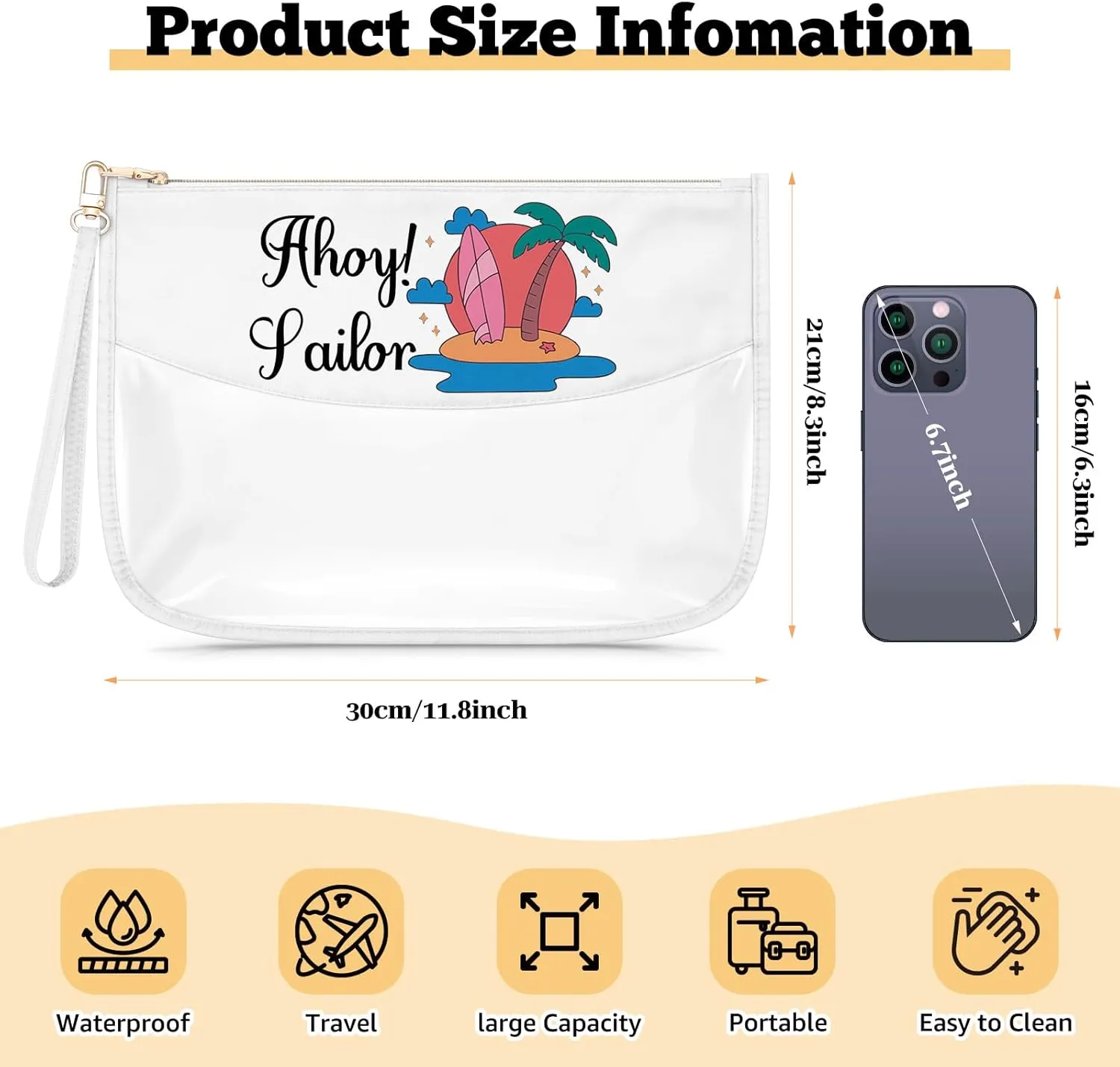 Sailor Gift for Women Girl Clear Makeup Bag Surfer Gift Beach Themed Present Cosmetic Bag Ocean Lover Toiletry Pouch Christmas Birthday Present for Daughter Sister Mom Aunt Friend Zipper Pouch