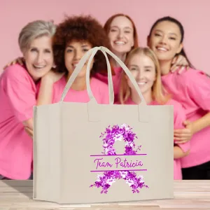 Team Name Ribbon Cotton Canvas Tote Bag Cancer Support Group Tote Bag For Friends Motivational Gift Bag Cancer Awareness Tote Bag (CAT1003)