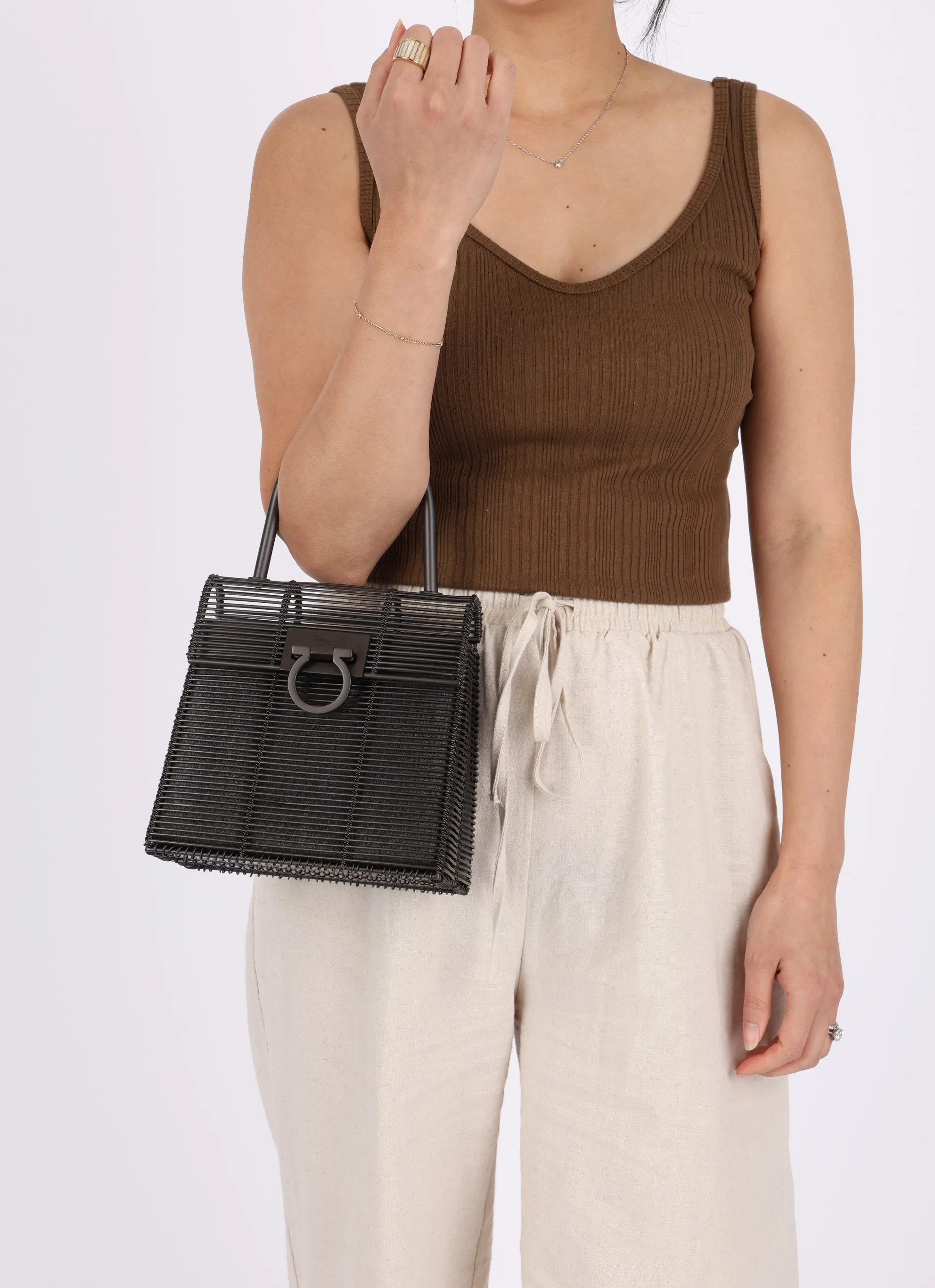 Ultra-Rare Salvatore Ferragamo Metal Top Handle Bag