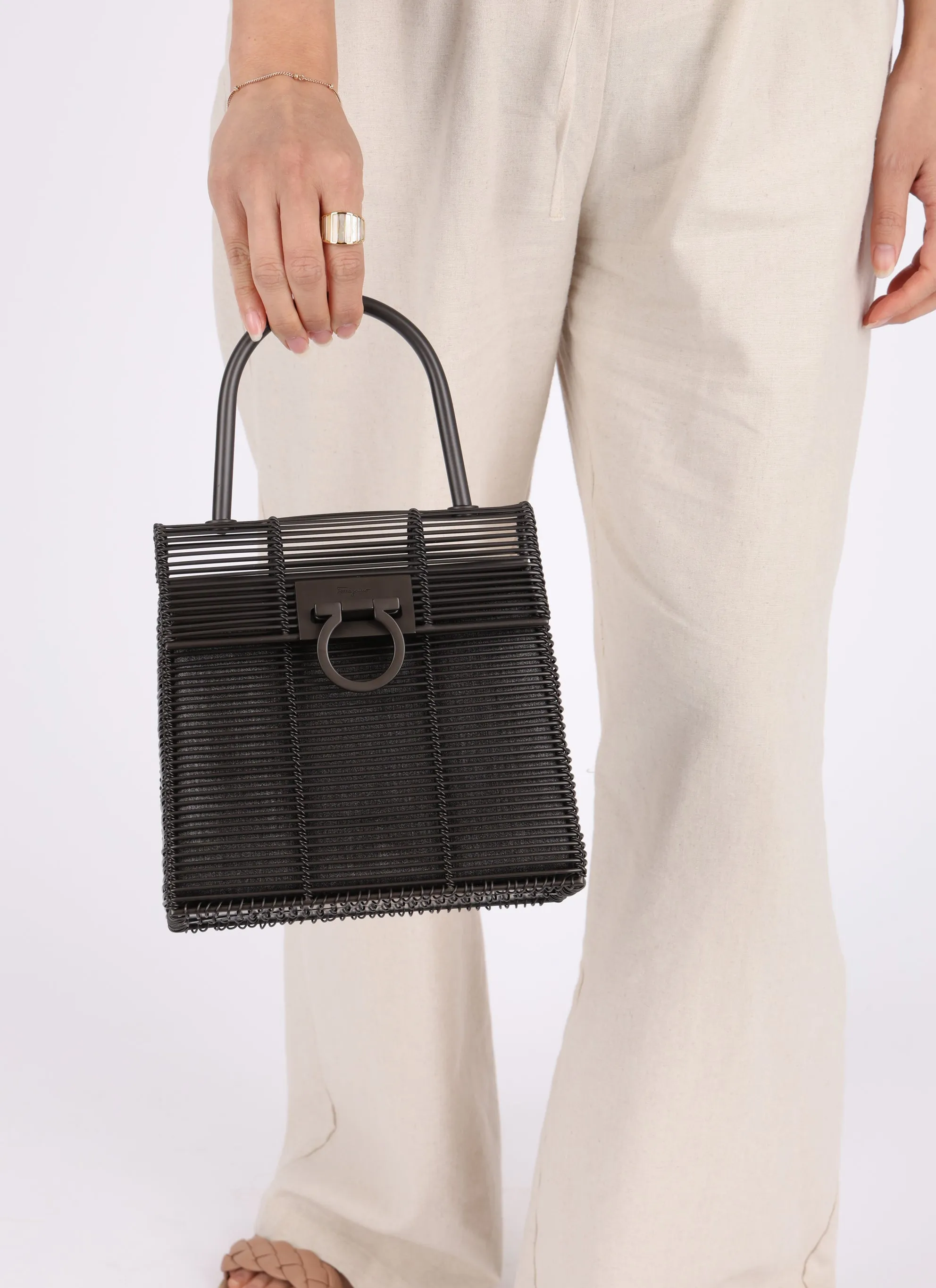 Ultra-Rare Salvatore Ferragamo Metal Top Handle Bag