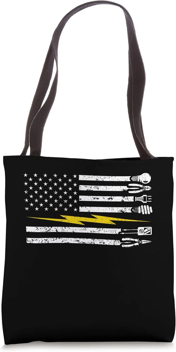 USA Flag Electrician Voltage Lineman Circuit Cable Tote Bag