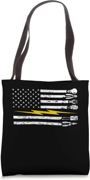 USA Flag Electrician Voltage Lineman Circuit Cable Tote Bag