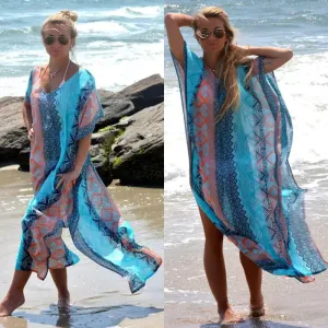 Vintage Floral Print Beach Cover Up Kimono