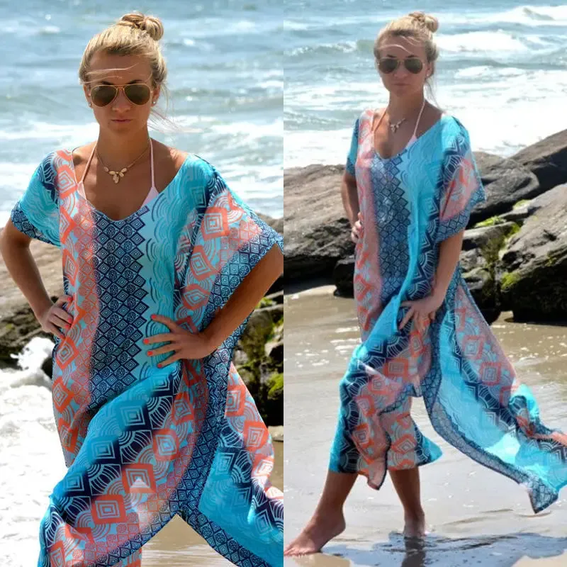 Vintage Floral Print Beach Cover Up Kimono