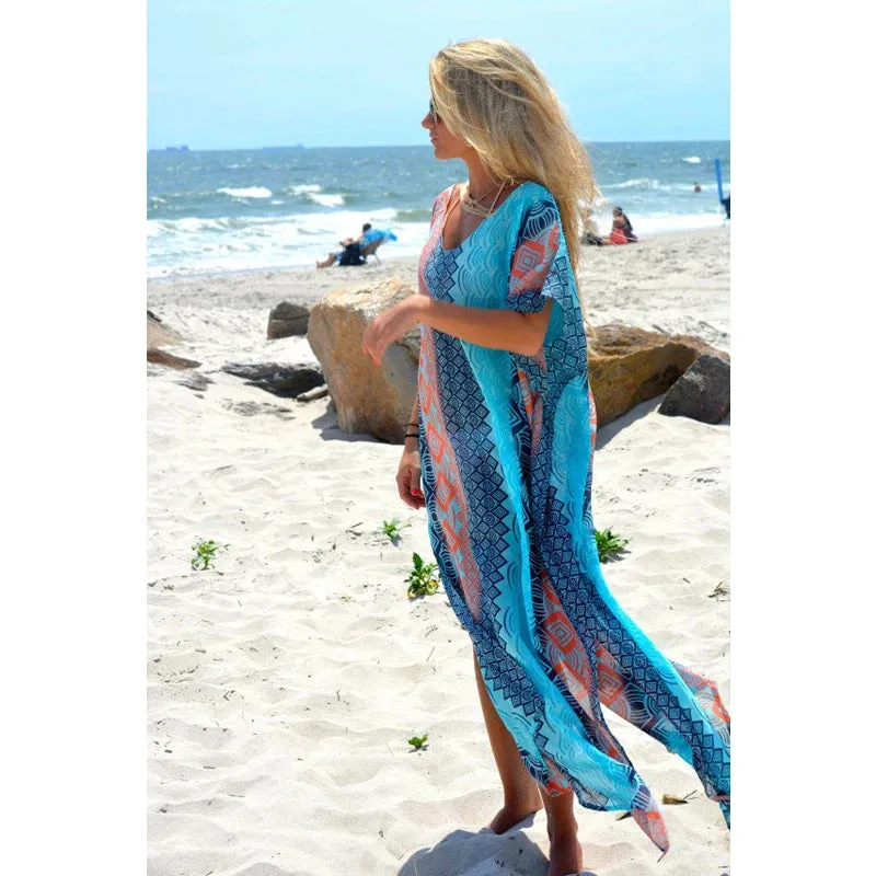 Vintage Floral Print Beach Cover Up Kimono