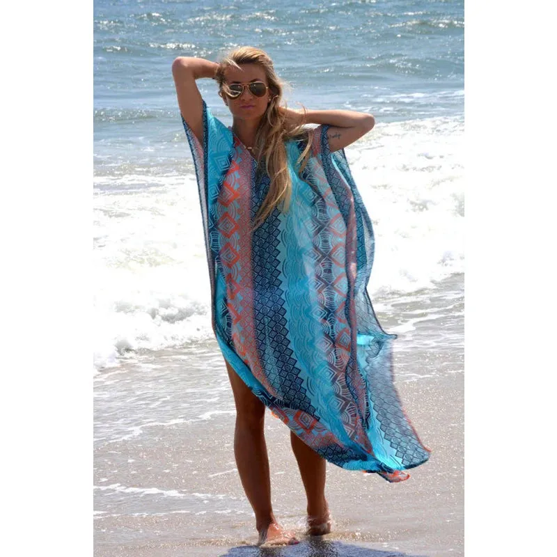 Vintage Floral Print Beach Cover Up Kimono