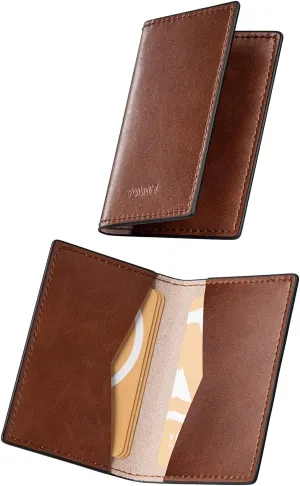 VULKIT Leather Business Card Holder 2 Sided Slim Business Name Card Organizer for Men or Women, Up to hold 20 cards(Vintage Brown)