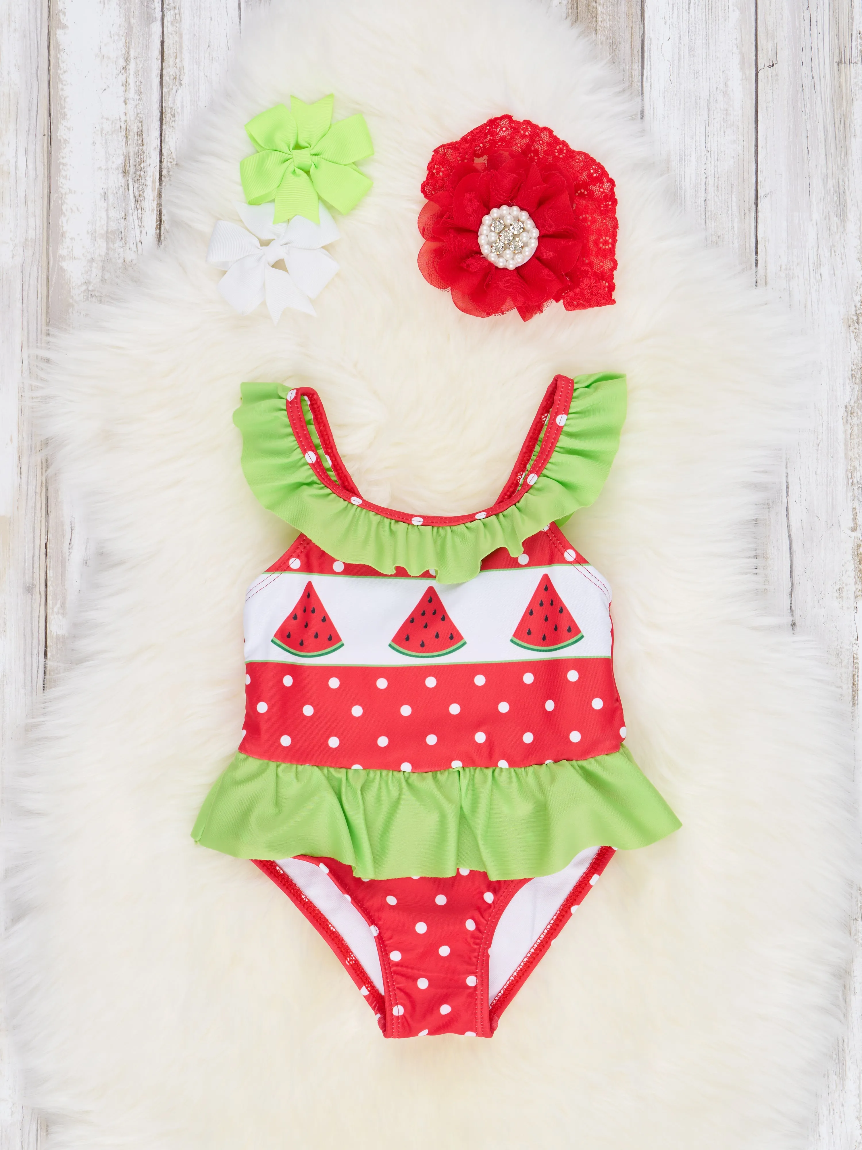 Watermelon Ruffle One-Piece Swimsuit