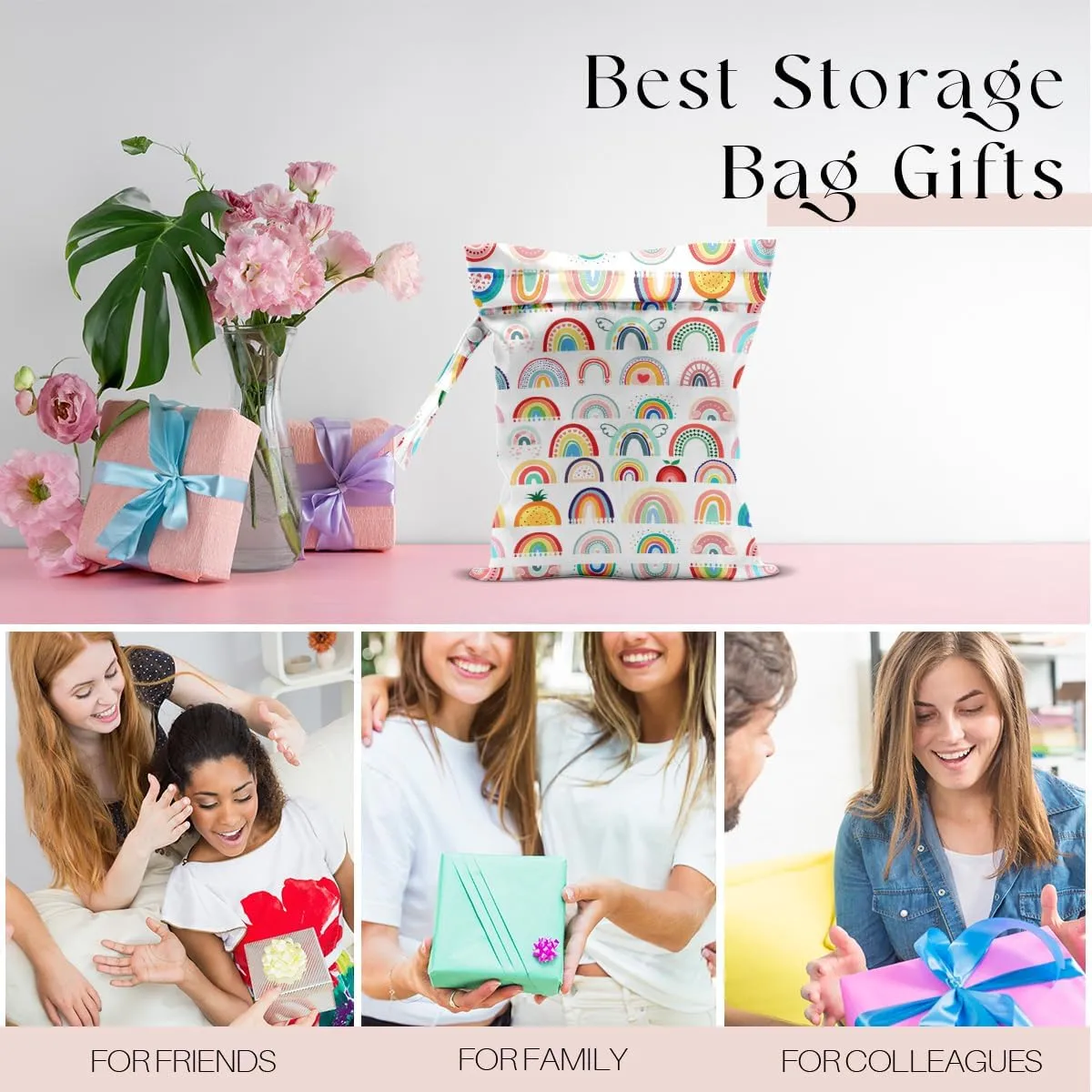 Waterproof Wet Bag for Swimsuit, Travel Beach Wet Dry Bag, Hidden Zipper Reusable Rainbow Decor, for Travel Beach Wet Swimsuits Toiletries Diapers Dirty Gym Clothes Laundry Bag