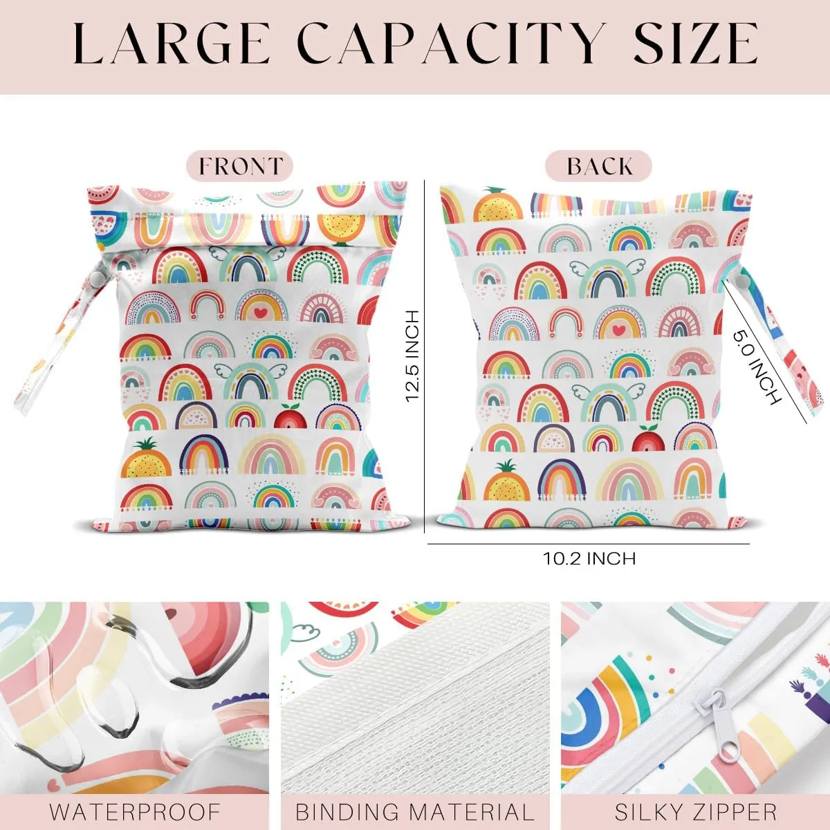 Waterproof Wet Bag for Swimsuit, Travel Beach Wet Dry Bag, Hidden Zipper Reusable Rainbow Decor, for Travel Beach Wet Swimsuits Toiletries Diapers Dirty Gym Clothes Laundry Bag