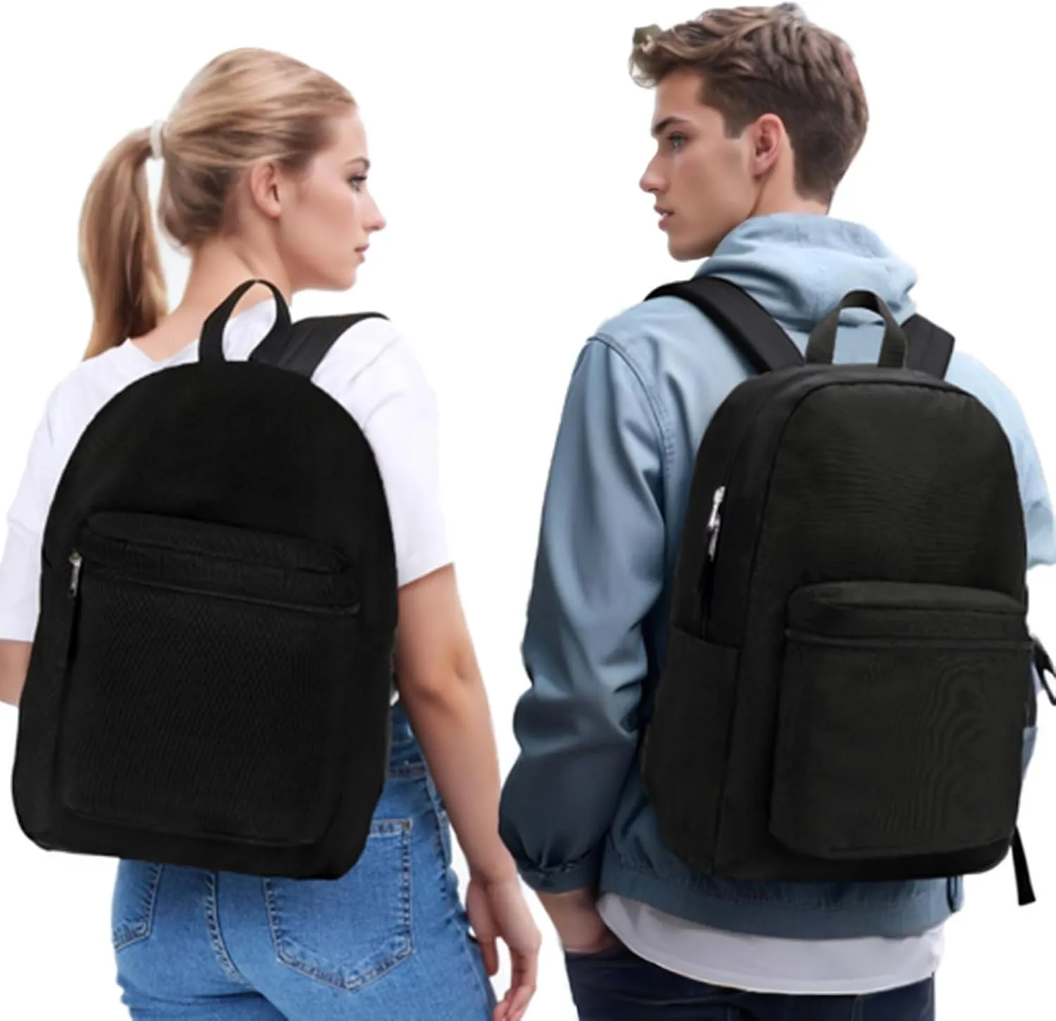ZORFIN Simple Backpack for School Work Travel: Lightweight Bookbag for Girls and Boys - Water Resistant Backpacks for Men and Women - Navy